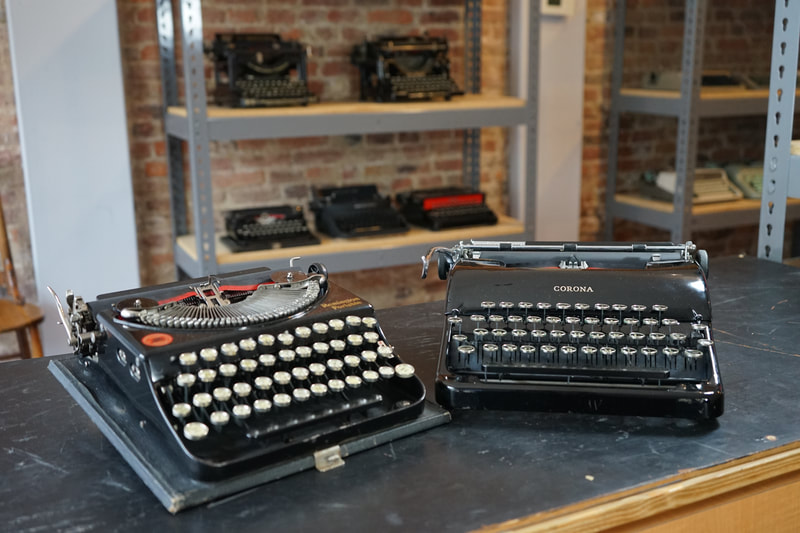 Picture of two Pre-War Portable Typewriters, the 1926 Remington Portable Number 2 and the 1938 Corona Silent